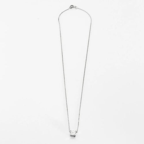 Collier Collier or blanc 18 carats sertie d'un diamant princesse 58 Facettes