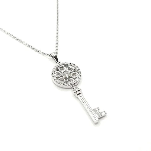 Collier Collier et pendentif clé or blanc sertis de diamants 58 Facettes
