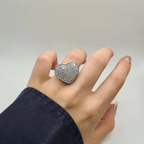 Bague 52.5 Bague cœur or blanc sertie de diamants naturels 58 Facettes