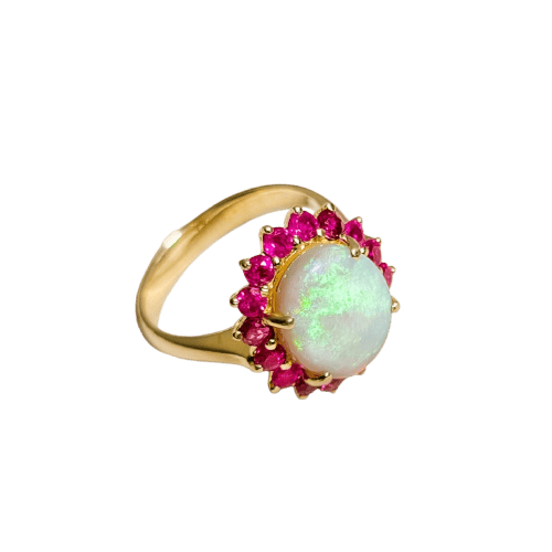 Bague 55.5 Bague solitaire en or 18 carats avec opale et rubis 58 Facettes 2705