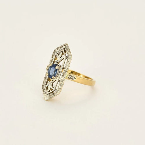 Bague 54 Bague en or jaune, or gris, saphir et diamants 58 Facettes 58FC162