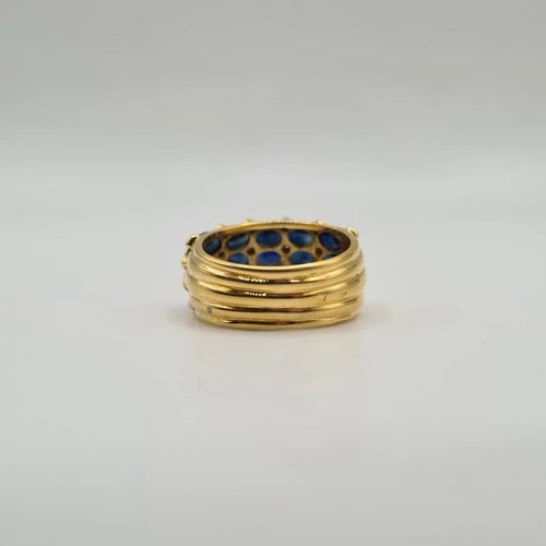 Bague 52.5 Bague bombée or jaune 18 carats sertie de saphirs ovales et diamants 58 Facettes
