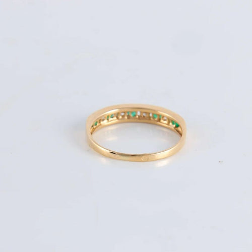 Bague 54 Demi-alliance or jaune Diamants Emeraudes 58 Facettes FM125