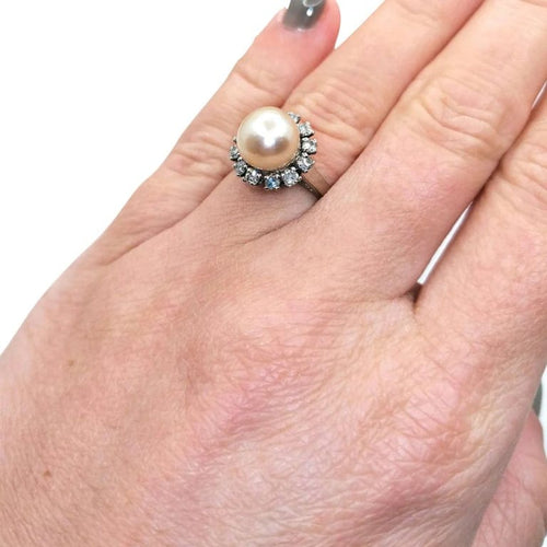 Bague 48.5 Bague or blanc perle et diamants 58 Facettes 2069