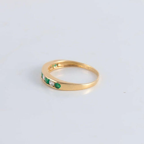 Bague 54 Demi-alliance or jaune Diamants Emeraudes 58 Facettes FM125