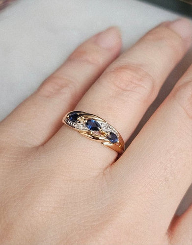 Bague 53 Bague vintage en or jaune 18 carats, saphirs et diamants 58 Facettes 718