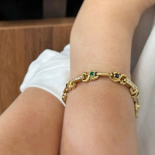 Bracelet Bracelet - Or, diamants, saphirs et émeraudes 58 Facettes 250181R