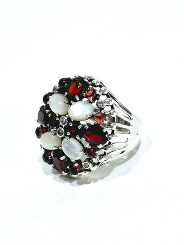 Bague 63 Bague Argent, Nacre Et Grenats 58 Facettes