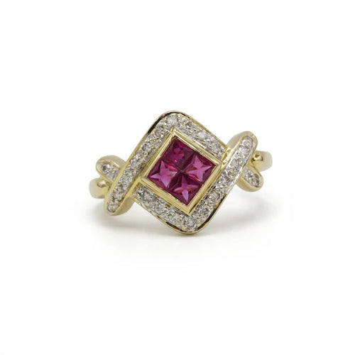Bague 52.5 Bague rétro - Or jaune, Diamants & Saphirs roses 58 Facettes 250434R