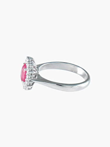 Bague 53 Bague marguerite en or blanc et rubis entouré de diamants 58 Facettes 410 50000