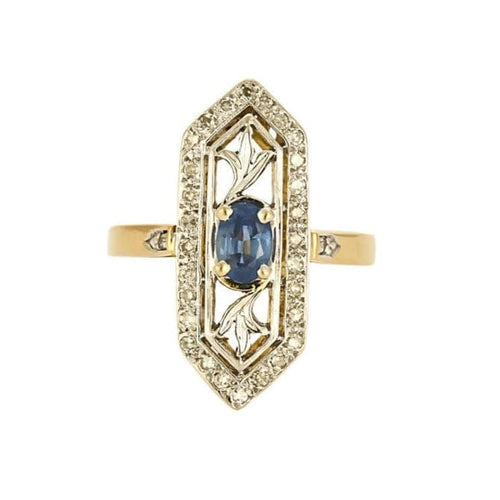Bague 54 Bague en or jaune, or gris, saphir et diamants 58 Facettes 58FC162