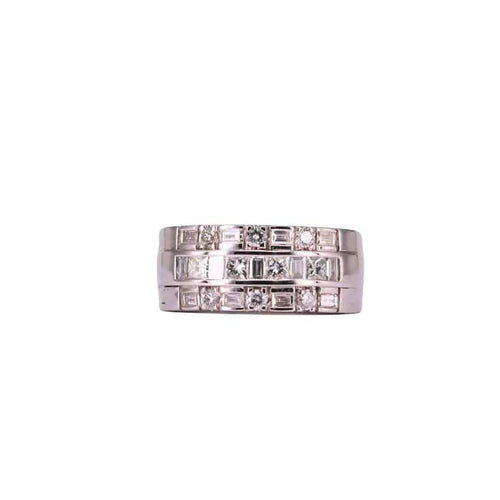 Bague 54 Bague Triple Or blanc Diamants 58 Facettes RNG2921
