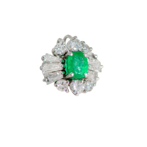 Pendentif Pendentif vintage en or blanc 18 carats avec émeraude et diamants 58 Facettes 3229-35