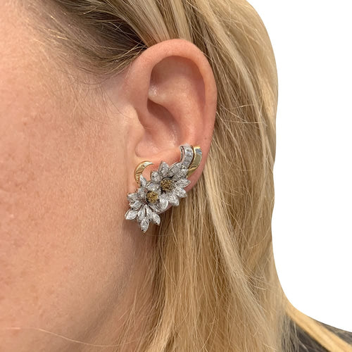 Boucles d'oreilles Edelweiss - Boucles d’oreilles clip en or jaune, platine et diamants 58 Facettes 29984