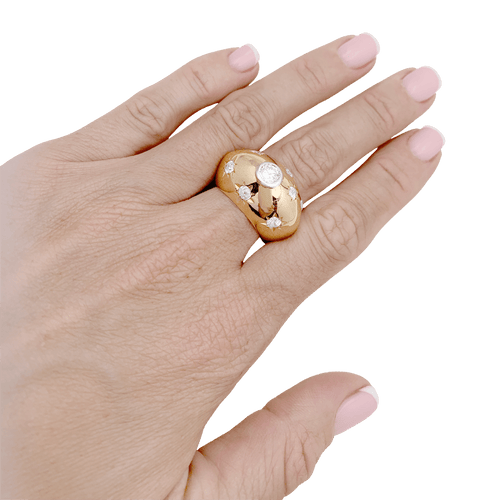 Bague 54 Bague bombée en or rose 18K et diamants taille ancienne 58 Facettes 34688
