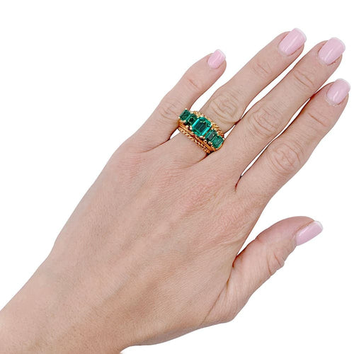 Bague 49 Bague vintage en or jaune 750 sertie d’émeraudes 58 Facettes 32325