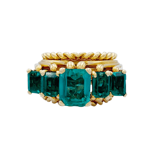 Bague 49 Bague vintage en or jaune 750 sertie d’émeraudes 58 Facettes 32325