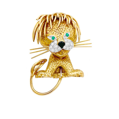 Boucles d'oreilles Van Cleef & Arpels Lion ébouriffé - Clip en or jaune, émeraudes et diamants 58 Facettes 33983