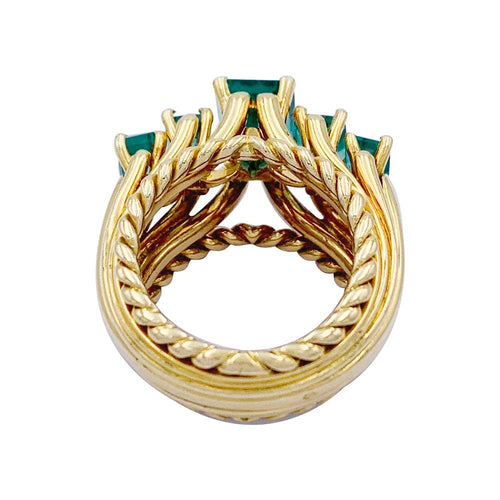 Bague 49 Bague vintage en or jaune 750 sertie d’émeraudes 58 Facettes 32325