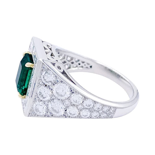Bague 53 Bague en platine avec émeraude et diamants 58 Facettes 32224