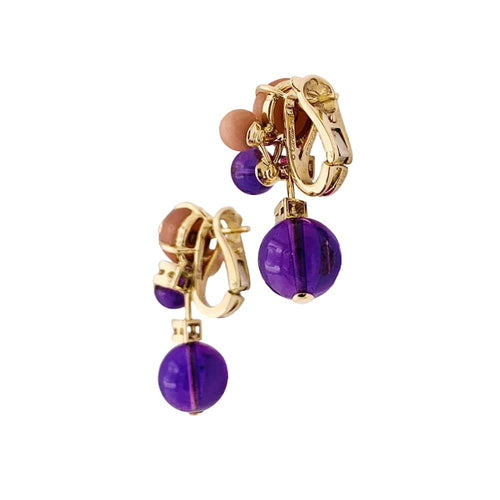 Boucles d'oreilles Cartier Délices de Goa - Boucles d’oreilles en or rose, diamants, améthystes et corail 58 Facettes 34813