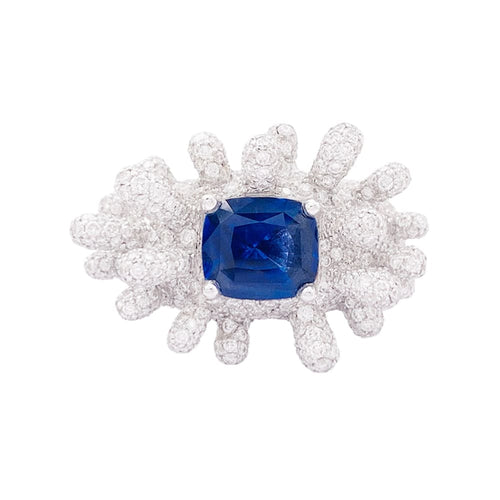 Bague 50 Bague en or blanc 750 avec saphir coussin et diamants 58 Facettes 34081