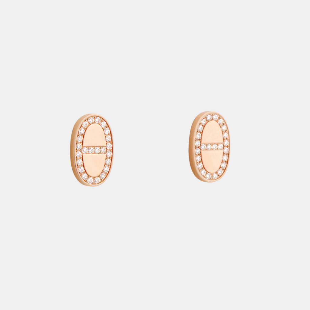 Boucles d'oreilles Chaîne d'Ancre Or rose Diamant 0.18 ct
