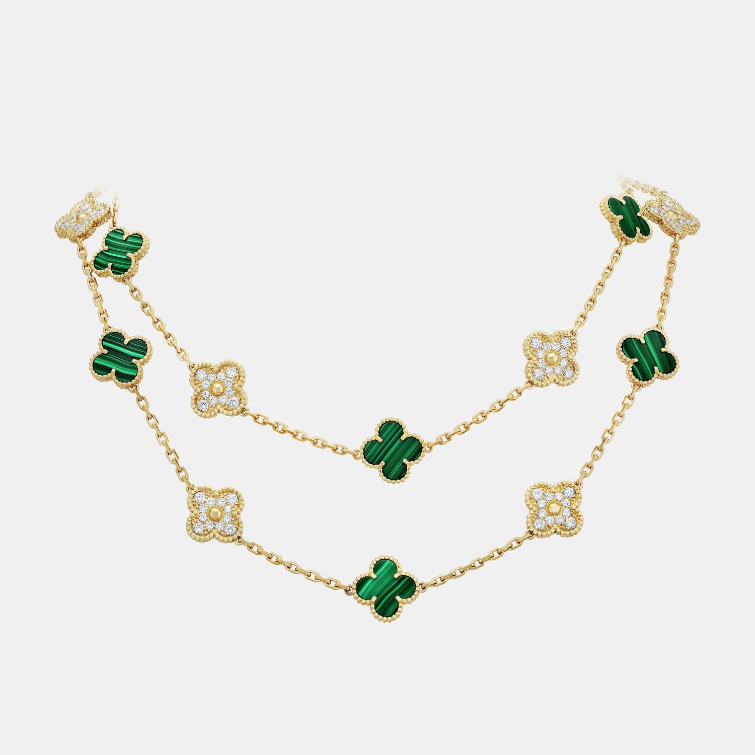 Collier Vintage Alhambra Or jaune Diamant 4.83ct 20 motifs
