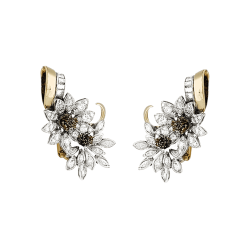 Boucles d'oreilles Edelweiss - Boucles d’oreilles clip en or jaune, platine et diamants 58 Facettes 29984