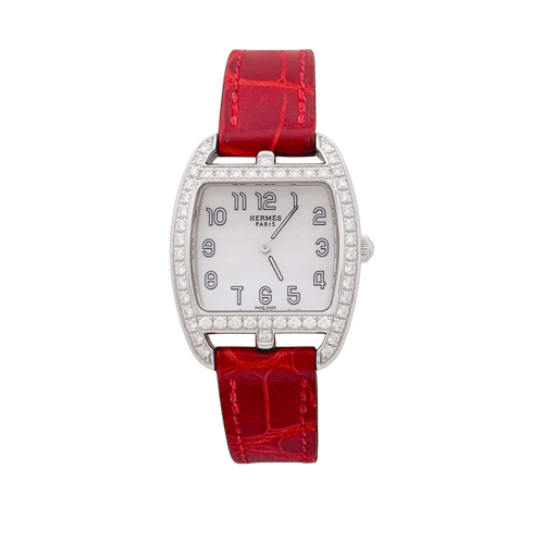 Montre Hermès Cape Cod Tonneau - Montre en acier et diamants sur cuir 58 Facettes 34299