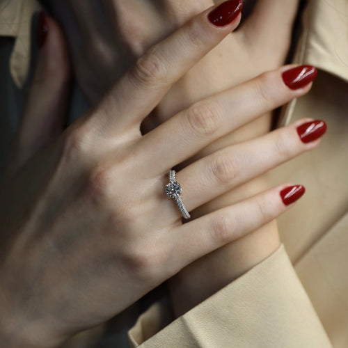 Bague 53 Solitaire - Bague en or gris 18k avec diamants, taille 53 58 Facettes FB11204 / FB11064