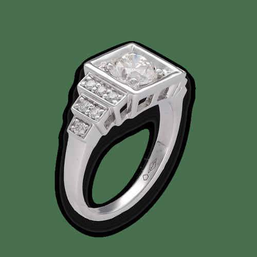 Bague 52 Solitaire style Art déco - Bague en or gris 18K et diamants, taille 52 58 Facettes FB09264-FB09217