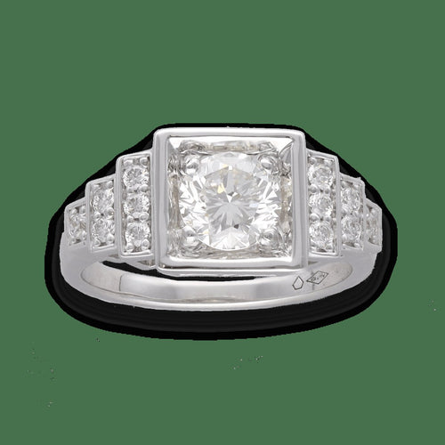 Bague 52 Solitaire style Art déco - Bague en or gris 18K et diamants, taille 52 58 Facettes FB09264-FB09217