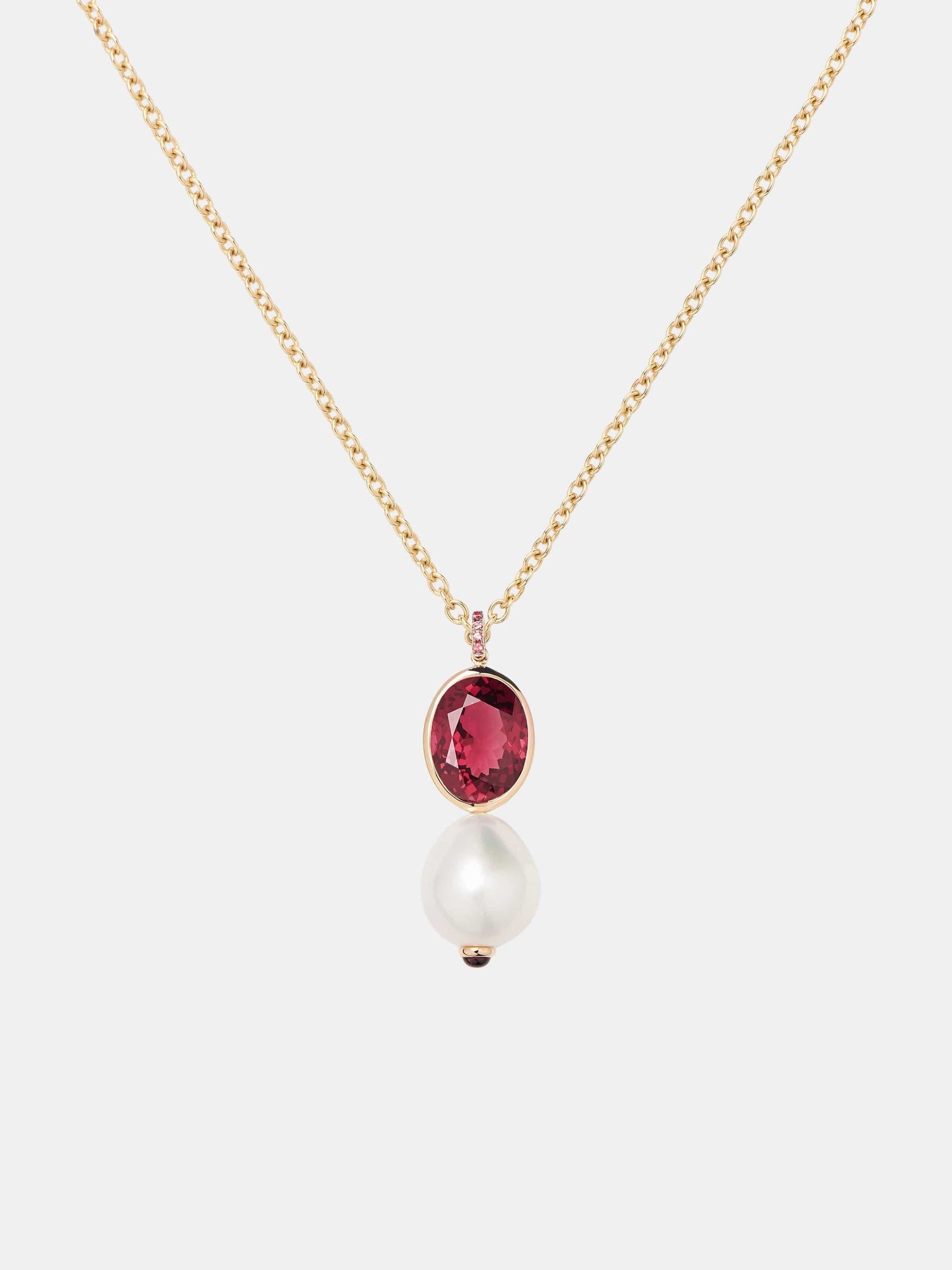 Collier Perles Précieuses Or jaune Rhodolite 8.2ct