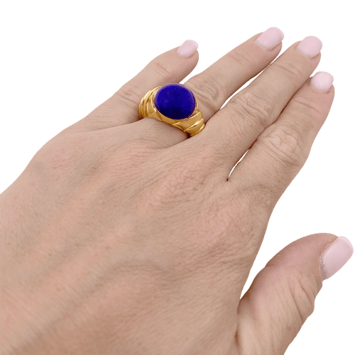 Bague 51 Bague dôme en or jaune 750 avec cabochon de lapis-lazuli 58 Facettes 34694
