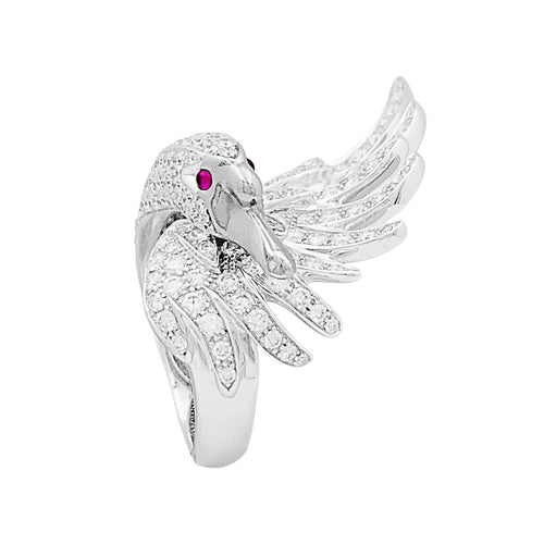 Bague 51 Boucheron Animaux de Collection - Bague « Cypris, le Cygne » en or blanc, diamants et rubis 58 Facettes 34865