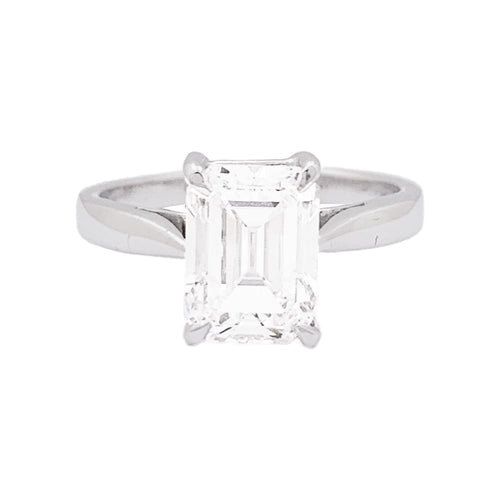 Bague 54 Bague solitaire - Diamant taille émeraude en or blanc 58 Facettes 33927