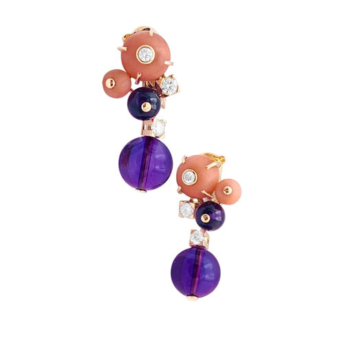 Boucles d'oreilles Cartier Délices de Goa - Boucles d’oreilles en or rose, diamants, améthystes et corail 58 Facettes 34813