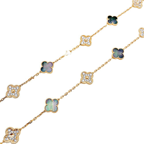 Collier Van Cleef & Arpels Vintage Alhambra - Sautoir en or rose nacre et diamants 58 Facettes 35305