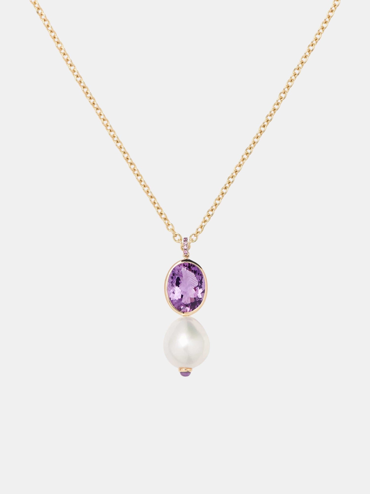 Collier Perles Précieuses Or jaune Améthyste 4.6ct