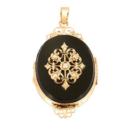 Pendentif Médaillon ouvrant avec onyx et demi-perles 58 Facettes DV0608-9