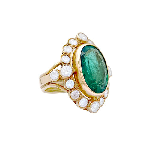 Bague 54 Bague en or jaune 750 avec émeraude et diamants 58 Facettes 35102