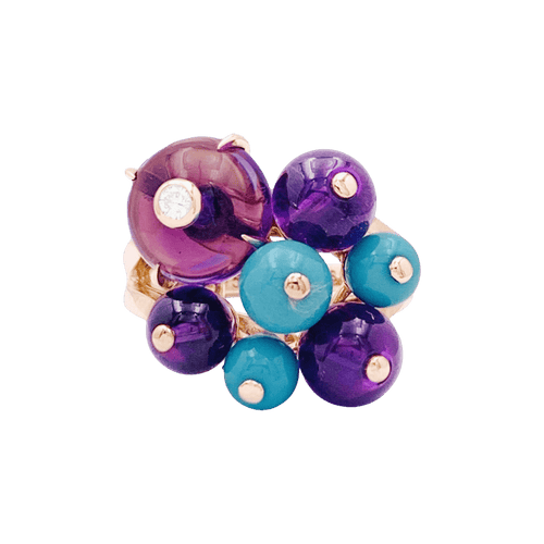 Bague 53 Cartier Délices de Goa - Bague en or rose avec diamant, turquoises et améthystes 58 Facettes 34811