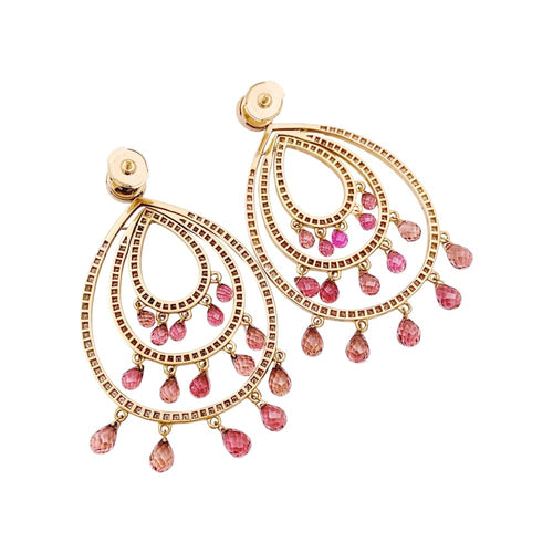 Boucles d'oreilles Pendants d’oreilles en or rose 750, diamants et tourmalines 58 Facettes 33801