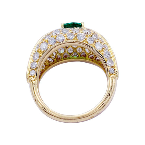 Bague 54 Bague en or jaune sertie d’une émeraude coussin et diamants 58 Facettes 32324