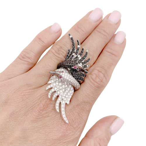 Bague 51 Boucheron Animaux de Collection - Bague « Cypris, le Cygne » en or blanc, diamants et rubis 58 Facettes 34865