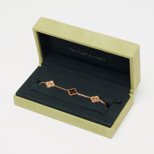Bracelet Van Cleef & Arpels Vintage Alhambra - Bracelet 5 motifs en or rose et bois 58 Facettes vca-alh-brclt-ltrwd-rg