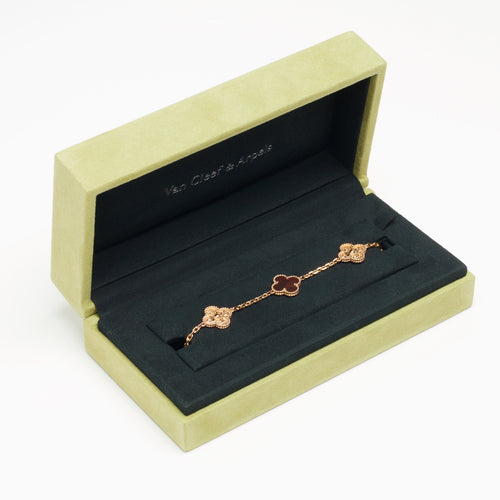 Bracelet Van Cleef & Arpels Vintage Alhambra - Bracelet 5 motifs en or rose et bois 58 Facettes vca-alh-brclt-ltrwd-rg