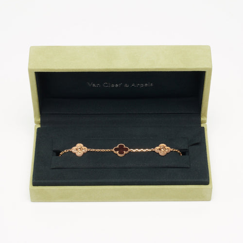 Bracelet Van Cleef & Arpels Vintage Alhambra - Bracelet 5 motifs en or rose et bois 58 Facettes vca-alh-brclt-ltrwd-rg
