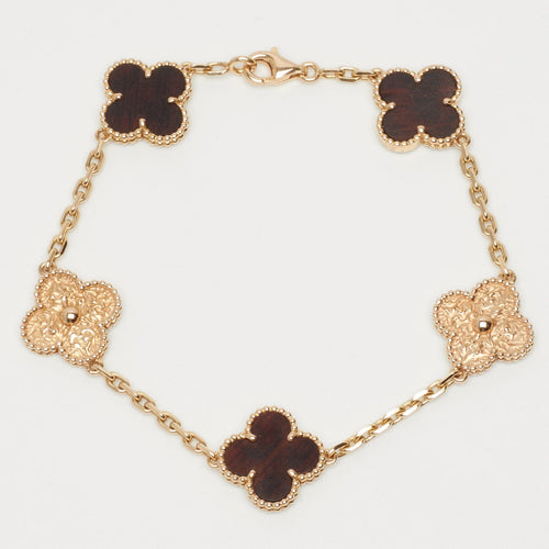 Bracelet Van Cleef & Arpels Vintage Alhambra - Bracelet 5 motifs en or rose et bois 58 Facettes vca-alh-brclt-ltrwd-rg